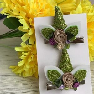 Handmade glittery unicorn hair clips